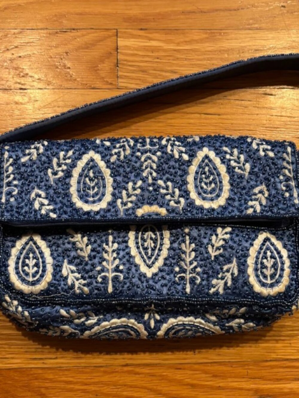 Blue Beaded Paisley and Flower Bag
